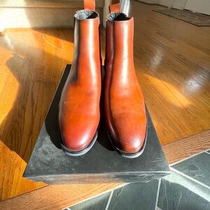 Moretti Men's Chelsea Boots in Cognac Brown Leather (NIB)